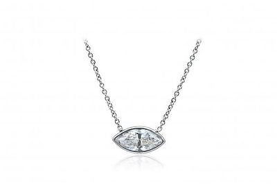 0.40 CTW Marquise Cut 14k White Gold Floating Solitaire Evil Eye Pendant 18"