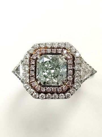 3 CT Rare Natural Fancy GREEN PINK Color Diamond Engagement Ring GIA Certified