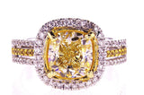 3.50 CT Cushion Cut Natural Fancy Yellow Color Diamond Ring GIA Certified VS1