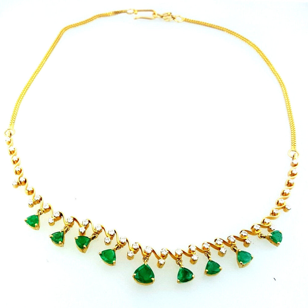 Colombian Emerald Necklace 14K Yellow Gold Natural Estate Diamond