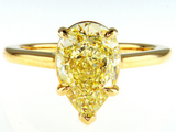 3CT Solitaire Yellow Diamond Ring 14K Gold Natural Pear Cut Fancy GIA Certified