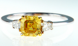 1CT Diamond Ring 18K Gold Fancy Intense Yellow Natural Asscher Cut GIA Certified