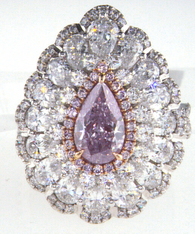 3CT Pink Diamond Ring 18K White Gold Natural Fancy Color GIA Certified Pear Cut