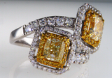 2.5CT Fancy Diamond Ring 14K White Gold Yellow Color GIA Certified Cushion Cut