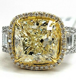 10CT Diamond Ring 18K White Gold Natural Fancy Cushion Cut Yellow GIA Certified