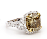 10CT Diamond Ring 18K White Gold Fancy Yellow Natural GIA Certified Cushion Cut
