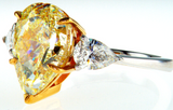 6CT Diamond Ring Natural Fancy Light Yellow Color Pear Cut SI1 GIA Certified Platinum