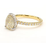 2.64CT Diamond Ring Petrol Color Natural Fancy Pear Cut 18K Yellow Gold GIA Cert