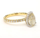 2.64CT Diamond Ring Petrol Color Natural Fancy Pear Cut 18K Yellow Gold GIA Cert