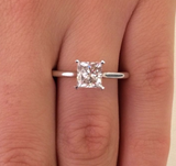 Solitaire Diamond Engagement Ring Princess Cut 14k White Gold 0.70 CT Certified