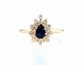 Blue Sapphire Diamond Ring Natural Pear Cut 14k Yellow Gold GAL Certified