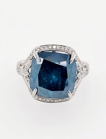 9CT Blue Diamond Ring Natural Cushion Cut Fancy Color 18K Gold GIA Certified