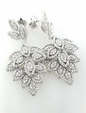 18k White Gold Natural Round Cut Drop Leaf Dangle Diamond Earrings 5 CT H SI2