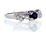 Genuine Diamond and Blue Sapphire 14k White Gold Engagement Ring 0.60 CTW
