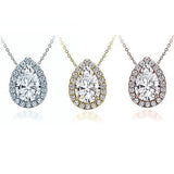 3/4 CTW Pear Cut Solid 14k White Gold Halo Pendant 18" Necklace VS2
