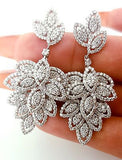 18k White Gold Natural Round Cut Drop Leaf Dangle Diamond Earrings 5 CT H SI2