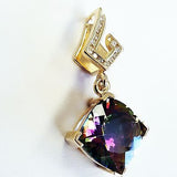GAL Cushion Natural Mystic Topaz and Diamond Solitaire Pendant 14k Yellow Gold