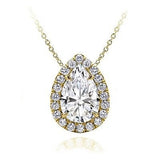 3/4 CTW Pear Cut Solid 14k White Gold Halo Pendant 18" Necklace VS2