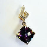 GAL Cushion Natural Mystic Topaz and Diamond Solitaire Pendant 14k Yellow Gold