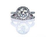 Diamond Engagement Ring14k White Gold Round Cut Halo and Wedding Band 3 ct VS1