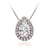 3/4 CTW Pear Cut Solid 14k White Gold Halo Pendant 18" Necklace VS2
