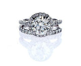 Diamond Engagement Ring14k White Gold Round Cut Halo and Wedding Band 3 ct VS1