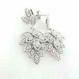 18k White Gold Natural Round Cut Drop Leaf Dangle Diamond Earrings 5 CT H SI2