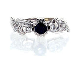 Genuine Diamond and Blue Sapphire 14k White Gold Engagement Ring 0.60 CTW