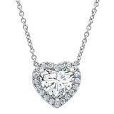 3/5 CTW Heart Cut Solid 14k White Gold Halo Pendant 18" Necklace VS2