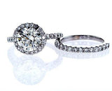 Diamond Engagement Ring14k White Gold Round Cut Halo and Wedding Band 3 ct VS1
