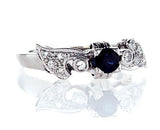 Genuine Diamond and Blue Sapphire 14k White Gold Engagement Ring 0.60 CTW