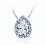 3/4 CTW Pear Cut Solid 14k White Gold Halo Pendant 18" Necklace VS2