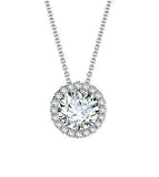 3/4 CTW Round Cut Solid 14k White Gold Halo Pendant 18" Necklace VS2