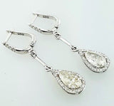 Diamond Earrings 14k White Gold Natural Pear Cut Drop Dangle 2.87 CT H color