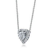 3/5 CTW Heart Cut Solid 14k White Gold Halo Pendant 18" Necklace VS2