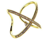 Solid 14k Yellow Gold X Ring - Criss Cross Ring Statement Diamond Ring 0.25 CTW