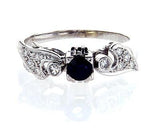Genuine Diamond and Blue Sapphire 14k White Gold Engagement Ring 0.60 CTW