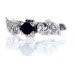 Genuine Diamond and Blue Sapphire 14k White Gold Engagement Ring 0.60 CTW