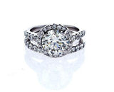 Diamond Engagement Ring14k White Gold Round Cut Halo and Wedding Band 3 ct VS1