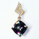 GAL Cushion Natural Mystic Topaz and Diamond Solitaire Pendant 14k Yellow Gold
