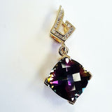GAL Cushion Natural Mystic Topaz and Diamond Solitaire Pendant 14k Yellow Gold
