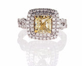 GIA Certified Cushion Fancy Yellow Diamond Ring 3 CTW White Gold VS2 $25,000