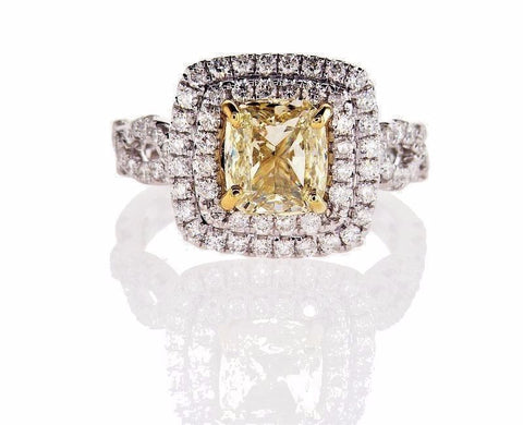 GIA Certified Cushion Fancy Yellow Diamond Ring 3 CTW White Gold VS2 $25,000