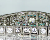 Rare Vintage Platinum Art Deco Diamond and Emerald Antique Bracelet 7.00 CTW