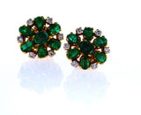 18k Yellow Gold Natural Diamond and Emerald Cabochon Necklace Jewelry Set