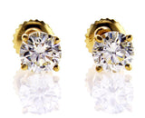 Yellow Gold Screw Back Natural Round Cut Diamond GIA Studs Earrings 1.50 CT VS1