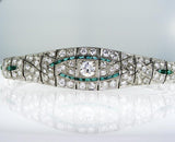 Rare Vintage Platinum Art Deco Diamond and Emerald Antique Bracelet 7.00 CTW