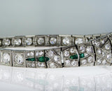 Rare Vintage Platinum Art Deco Diamond and Emerald Antique Bracelet 7.00 CTW