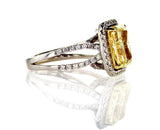 GIA Certified 3.72 CTW Natural Fancy Yellow Diamond Ring Radiant Cut White Gold