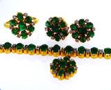 18k Yellow Gold Natural Diamond and Emerald Cabochon Necklace Jewelry Set